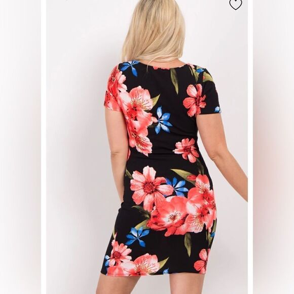 PINKBLUSH Black Floral Fitted Maternity Dress - Picture 3 of 11